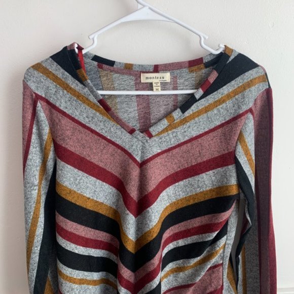 Monteau Multicolor Striped Tie Front Long Sleeve Blouse - Picture 5 of 5